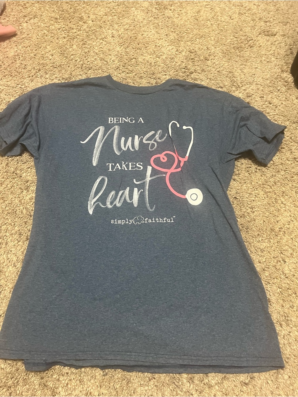 Simply Faithful Blue Nurse Graphic Tee - "Being a Nurse Takes Heart"